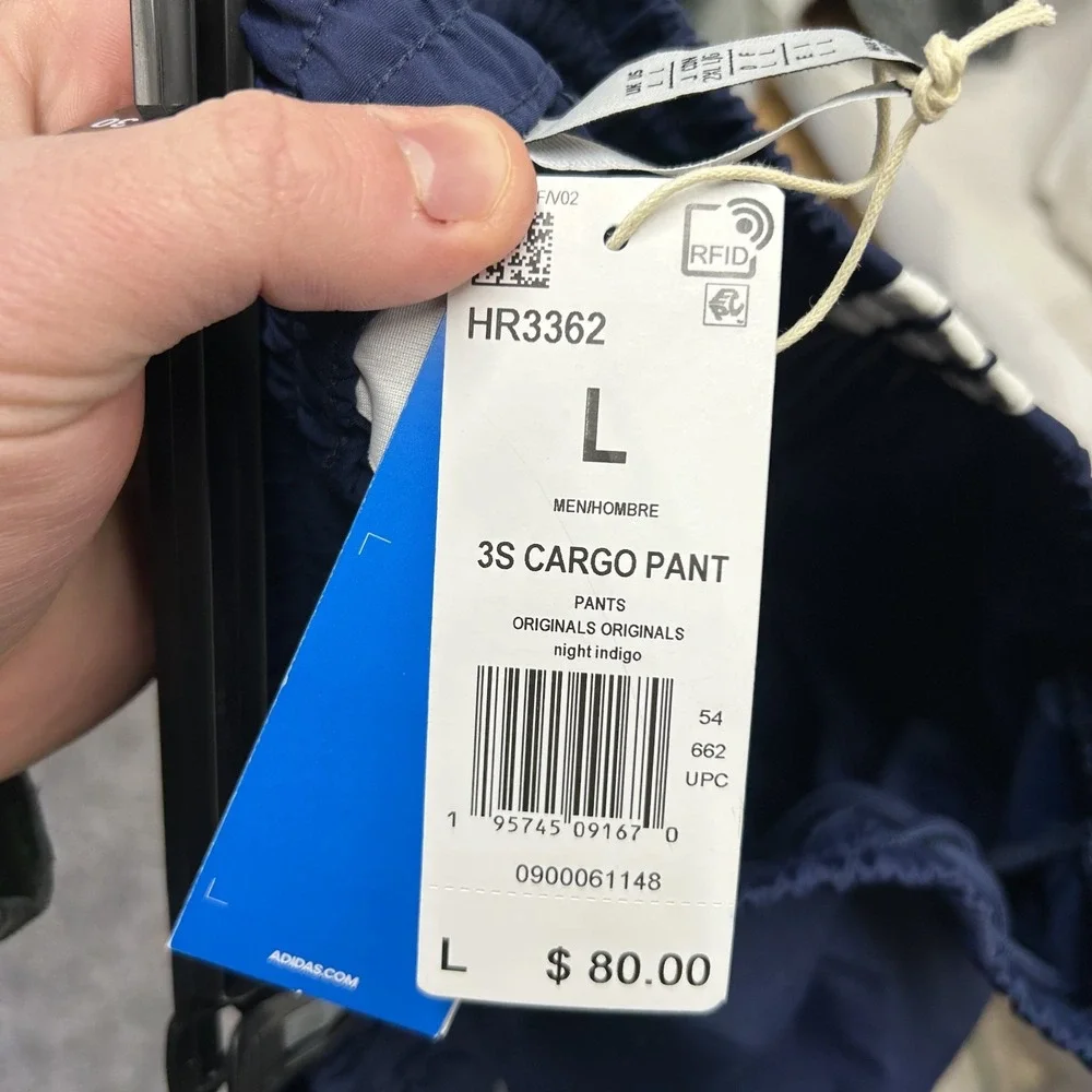 Adidas Mens Size L Blue 3 Stripes Cargo Athletic Pants